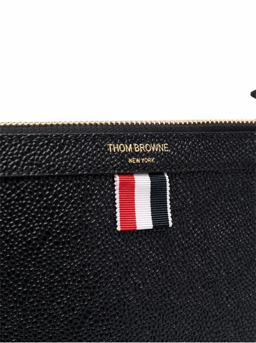 Borsa a tracolla in pelle nera con stampa logo Thom Browne | FAP311L00198001